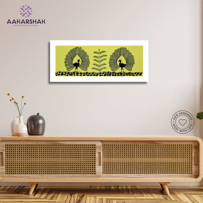 Framed artwork with peacock  design -handmade painting for home decor