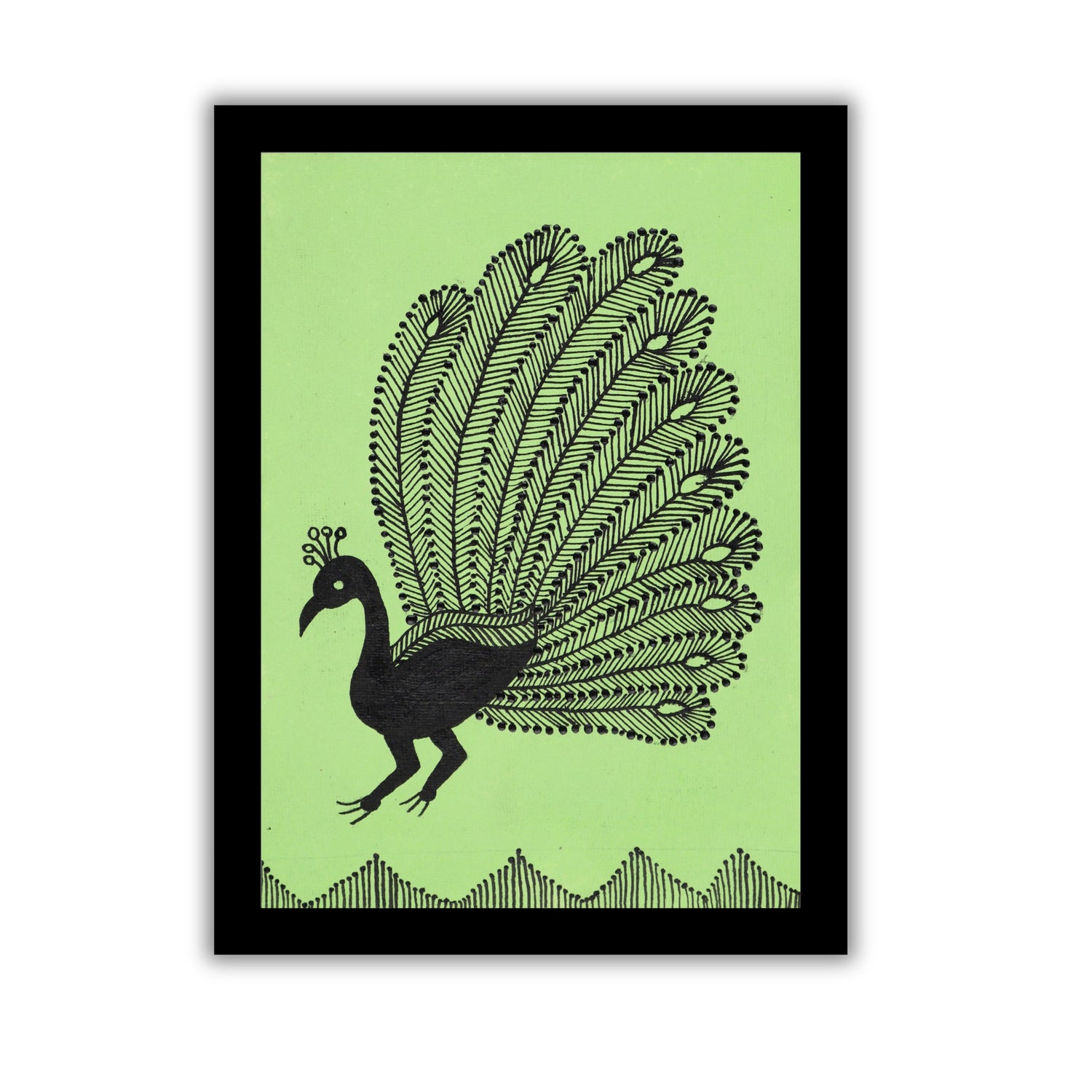 handmade warli painting peacock-in vibrant traditional folk art style

