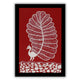 Framed artwork with a white peacock warli painting on a red background