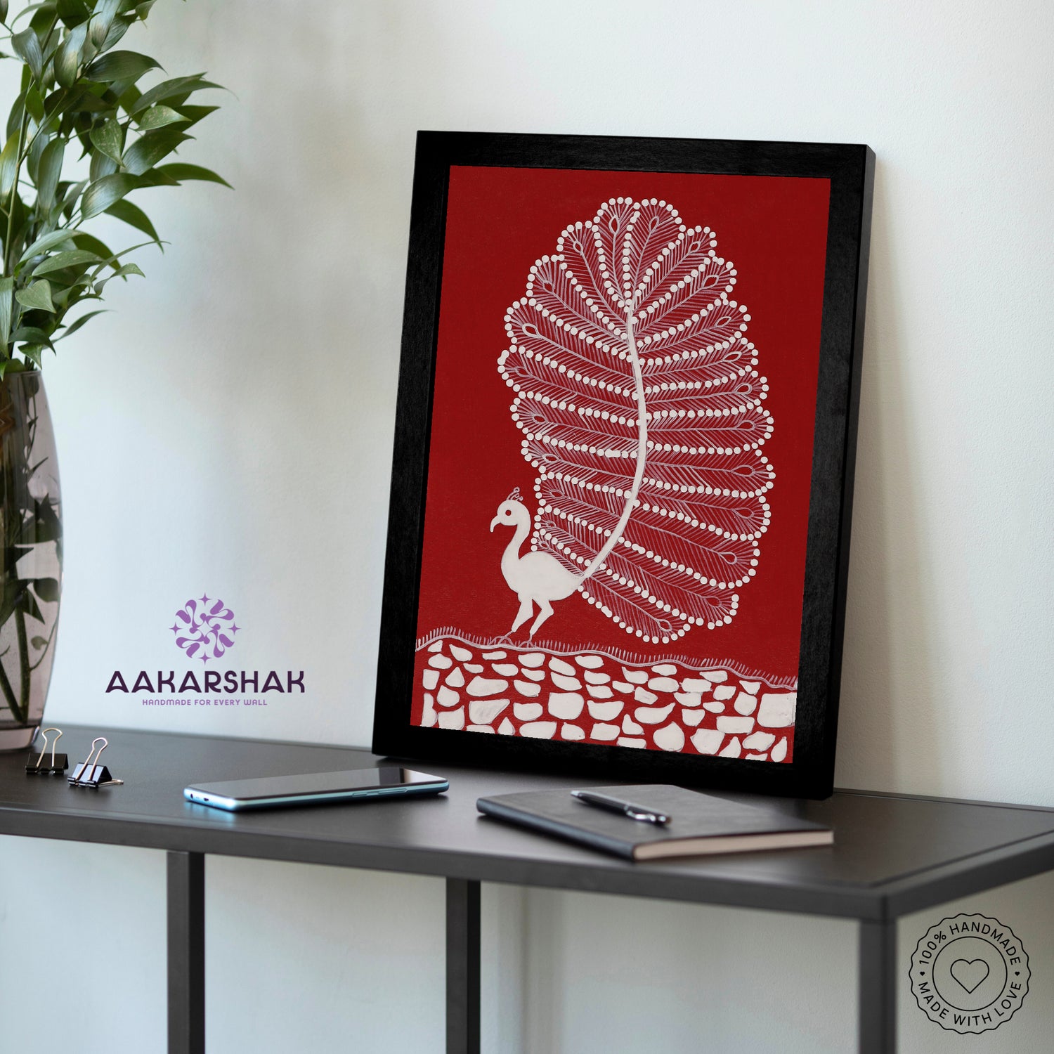 vibrant handmade peacock painting-depicting indian folk traditions
