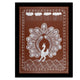 white peacock design on a brown background with handmade warli painting