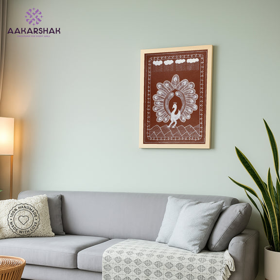 vibrant handmade peacock painting-depicting indian folk traditions
