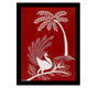 white peacock design on a red background with handmade warli painting 
