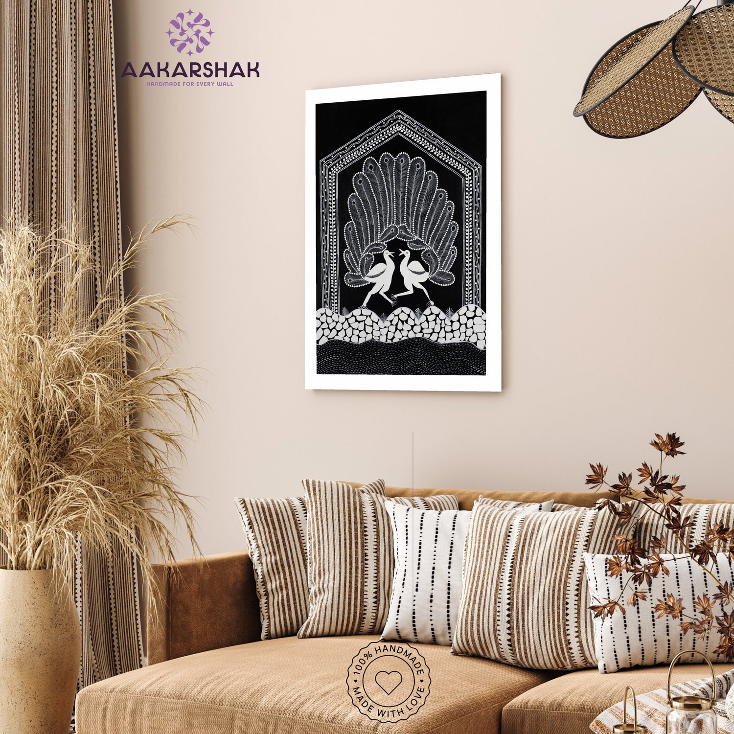 vibrant handmade peacock painting-depicting indian folk traditions