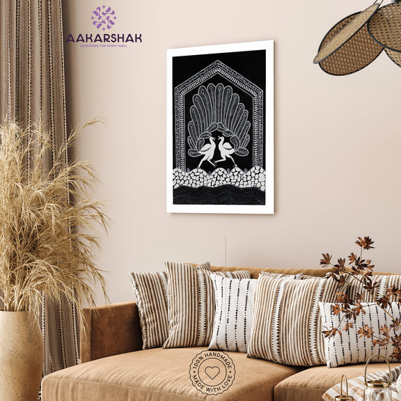 vibrant handmade peacock painting-depicting indian folk traditions