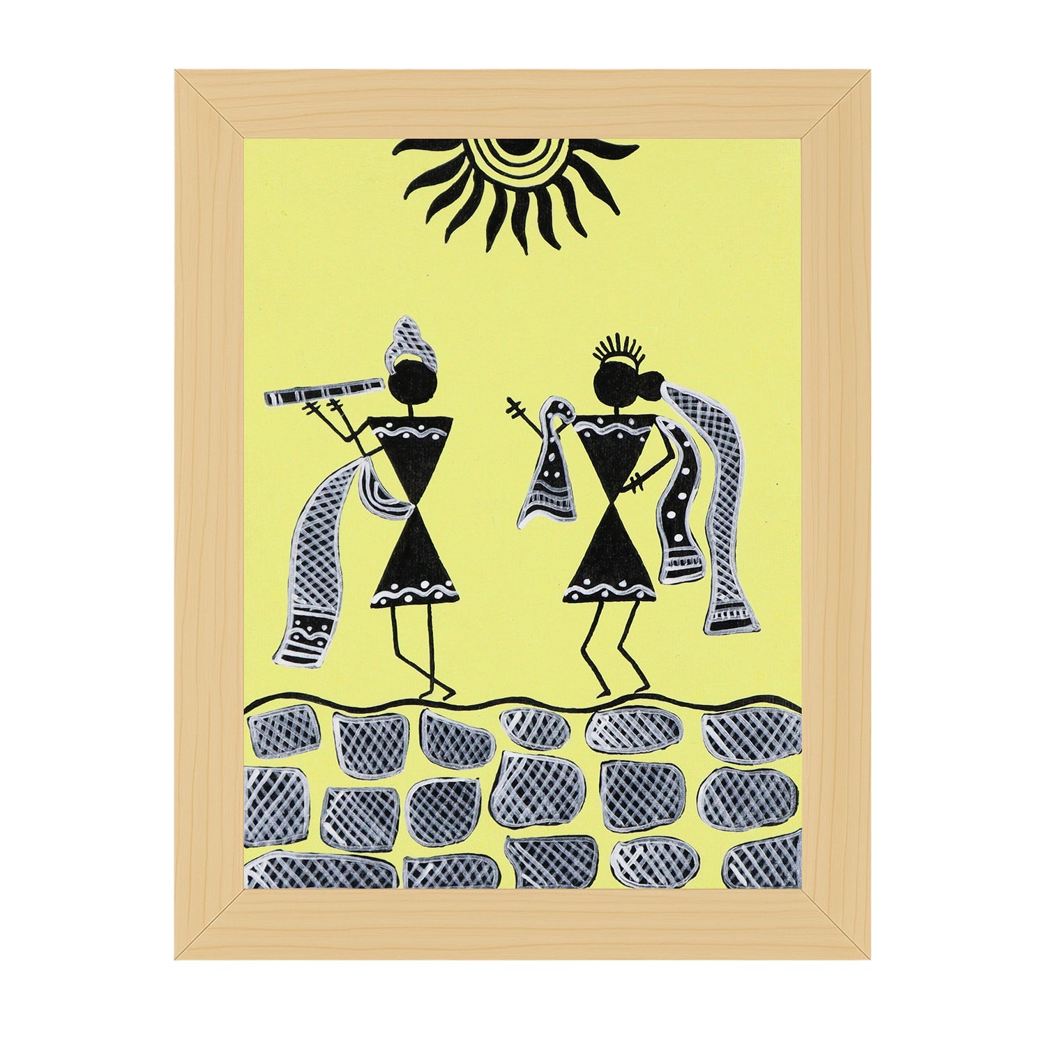 handmade warli painting radha-krishna -in vibrant traditional folk art style