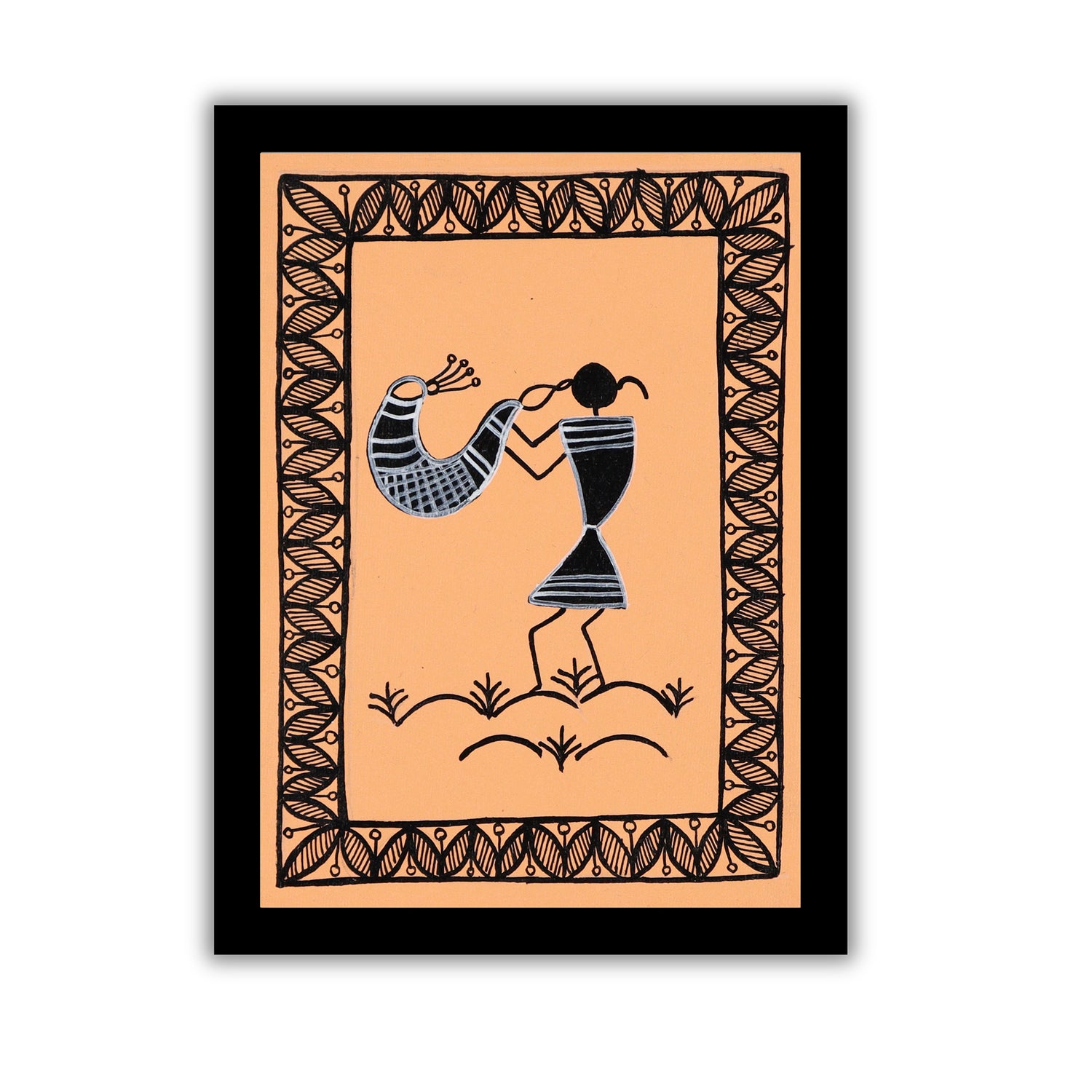 handmade warli painting singing -in vibrant traditional folk art style
