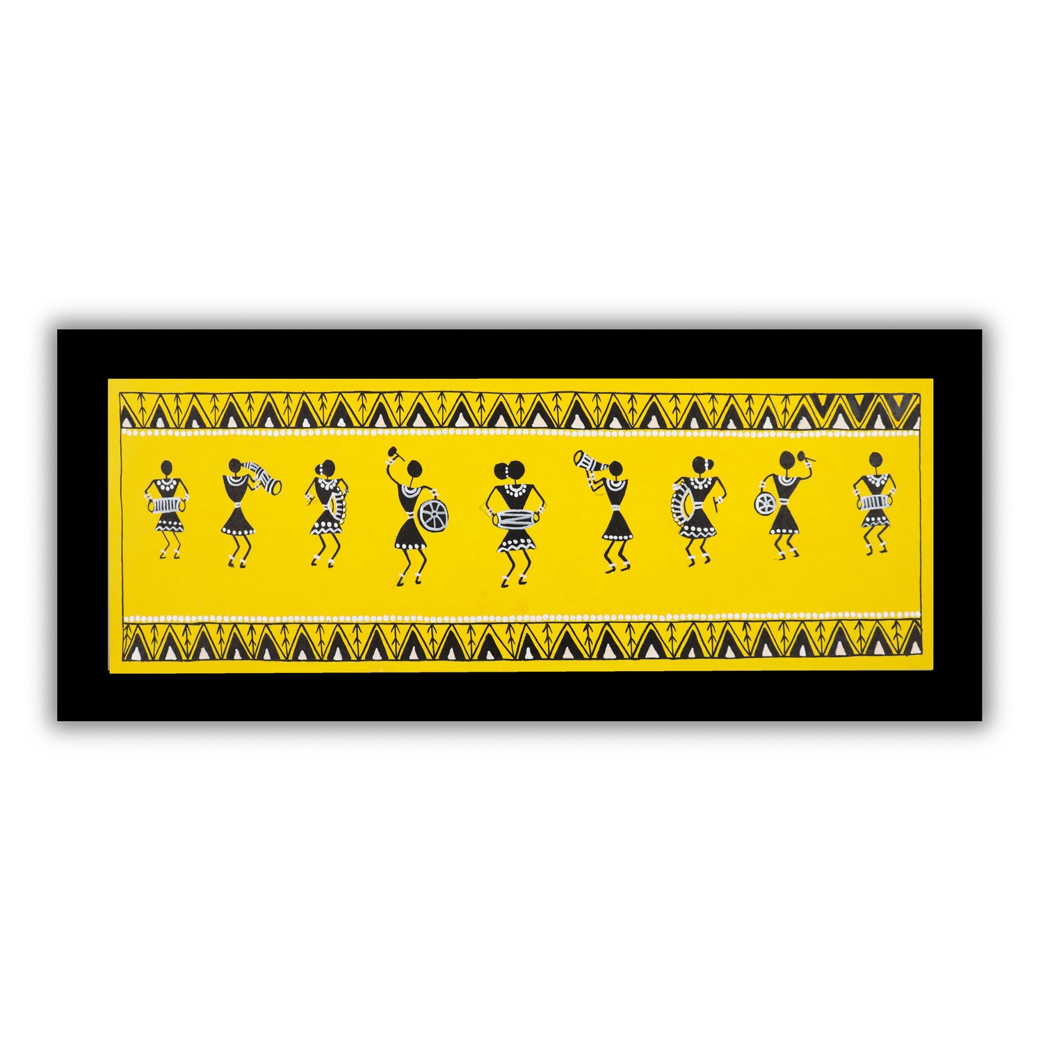 Framed artwork of a colorful singing-with handmade warli painting 