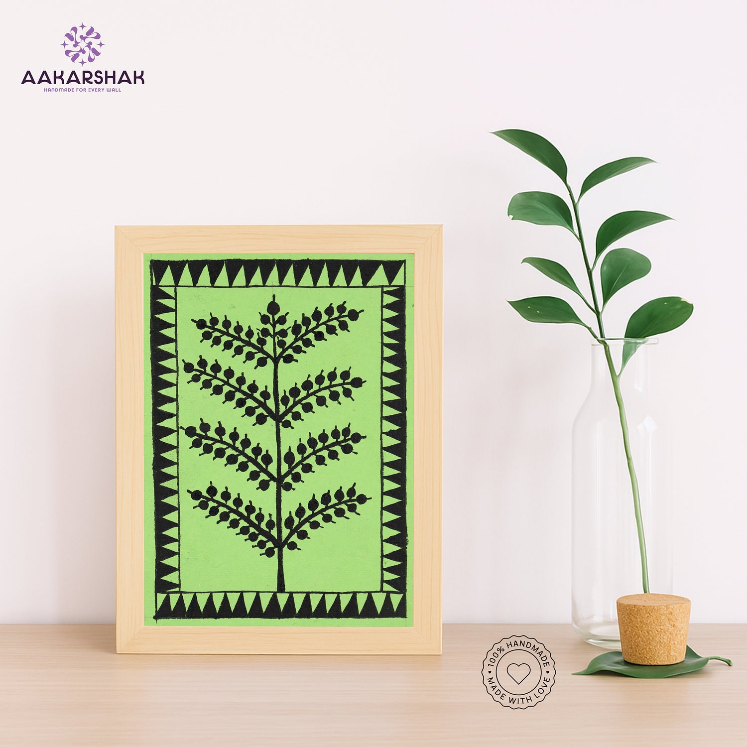 Handmade warli tree painting-with tabletop stand for home decor