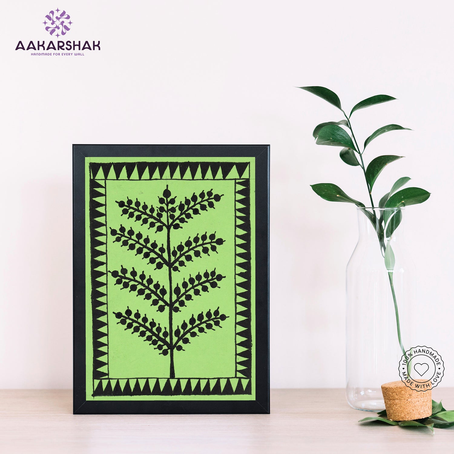 Handmade warli tree painting-with tabletop stand for home decor

