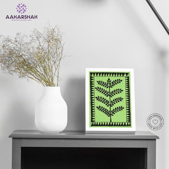 Handmade warli tree painting-with tabletop stand for home decor