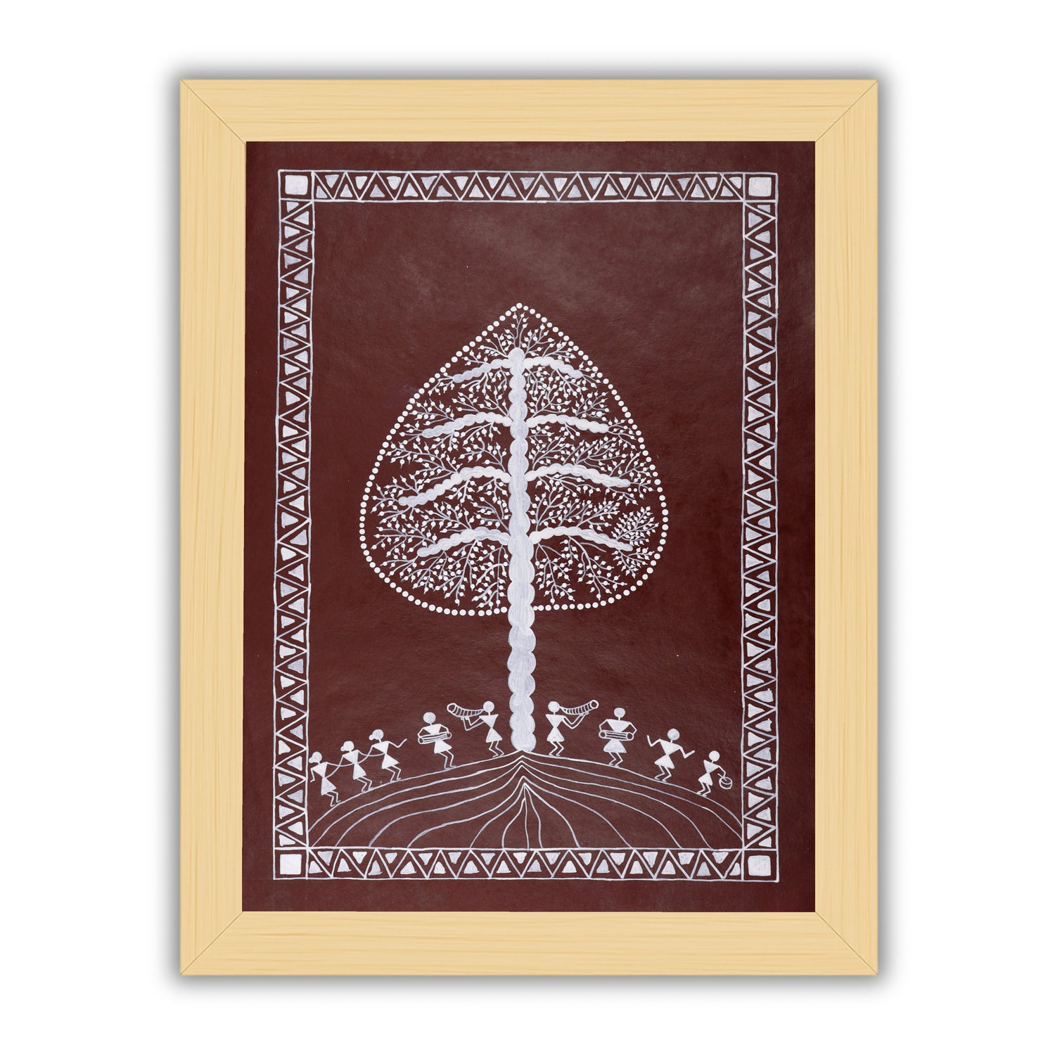 Framed artwork of a white tree design-with handmade warli painting 
