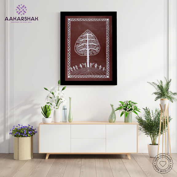 Framed artwork with tree of life  design -handmade warl painting for home decor