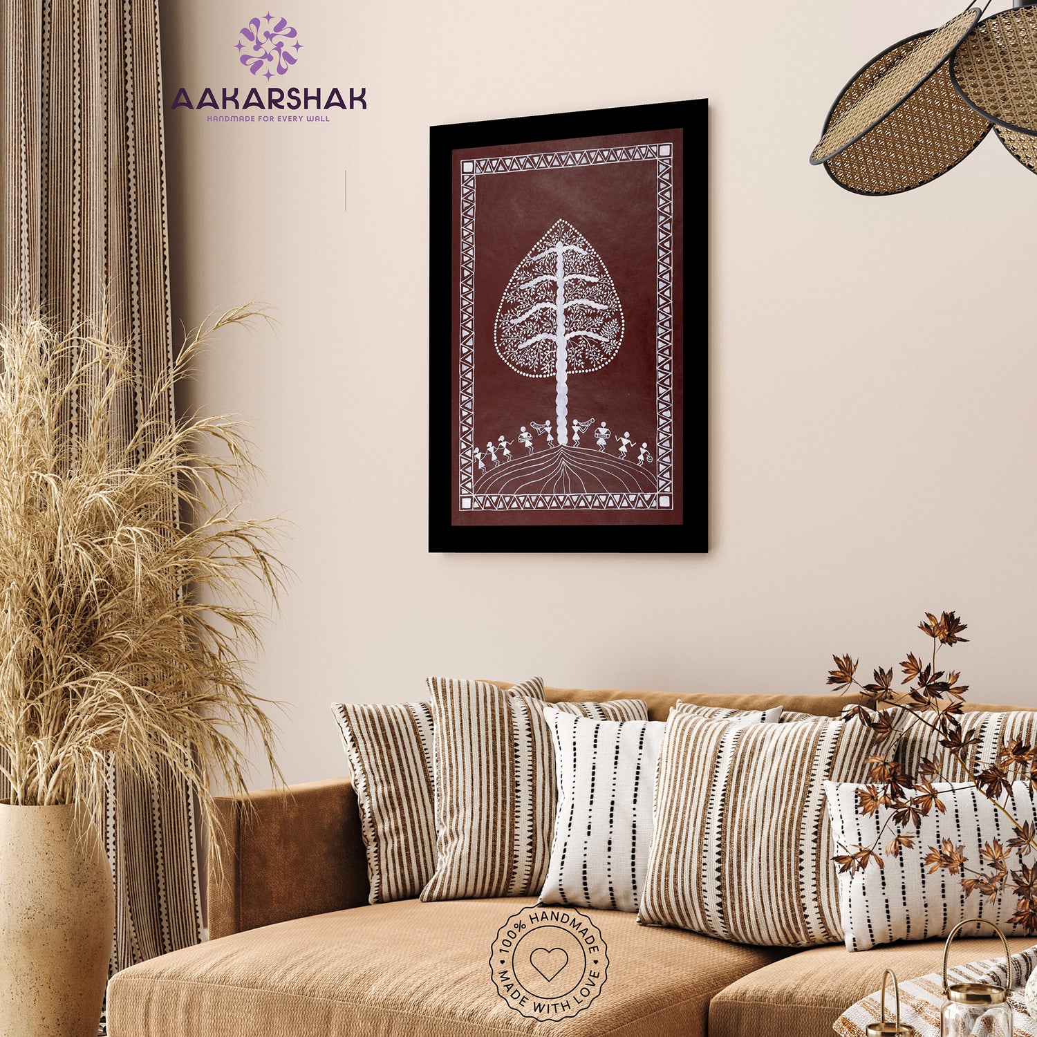 vibrant handmade tree of life painting-depicting indian folk traditions