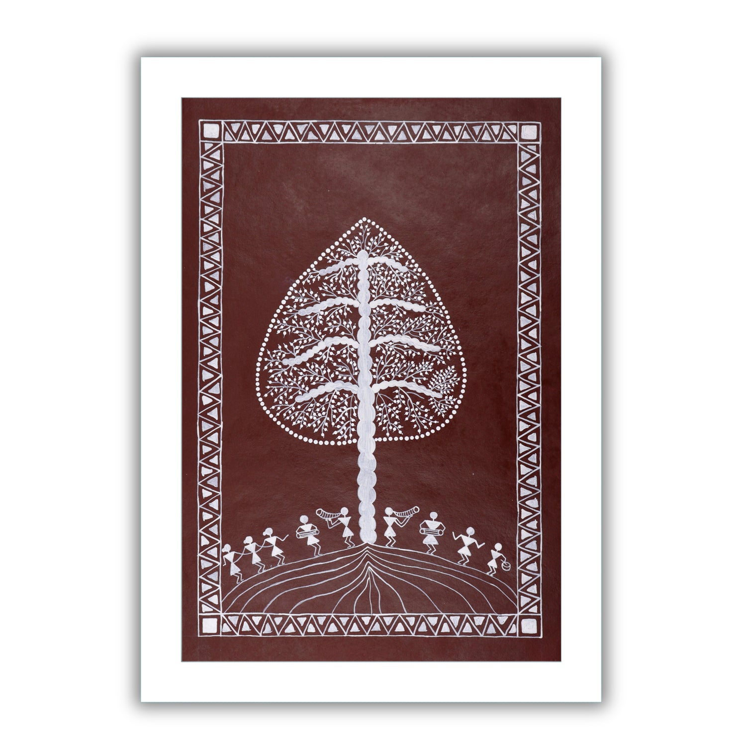 Framed artwork of a white tree design-with handmade warli painting 