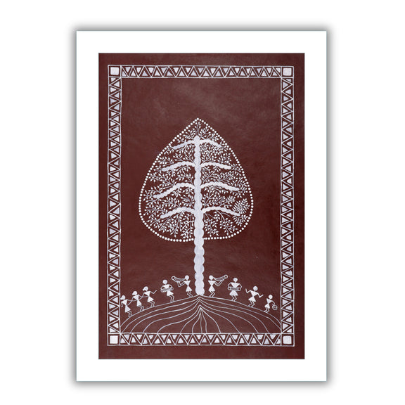 Framed artwork of a white tree design-with handmade warli painting 