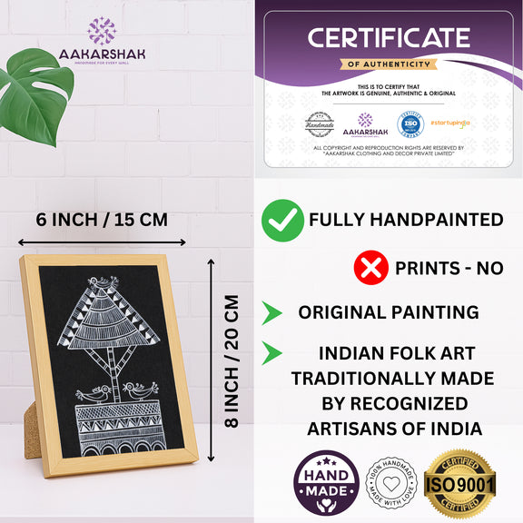 Aaharshak art piece with dimensions, authenticity certificate and handmade iso certified-peacock warli painting
