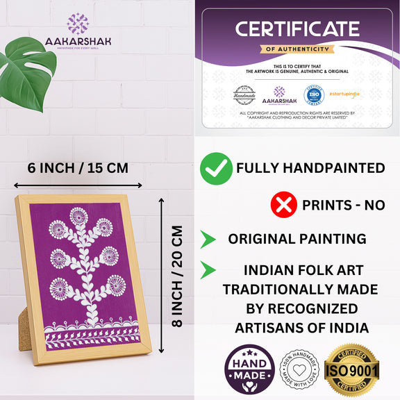 Aaharshak art piece with dimensions, authenticity certificate and handmade iso certified-tree warli painting
