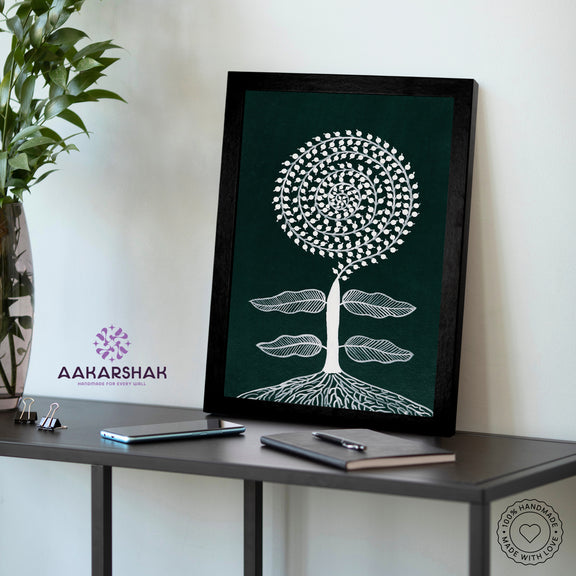 vibrant handmade tree painting-depicting indian folk traditions