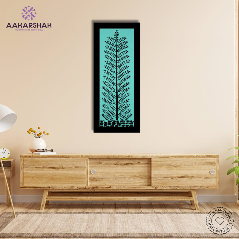 Framed artwork with tree of life  design -handmade warli painting for home decor