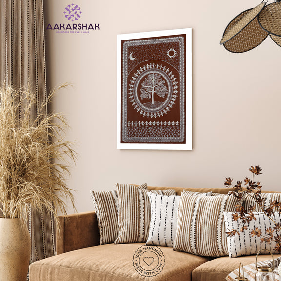 vibrant handmade tree of life painting-depicting indian folk traditions