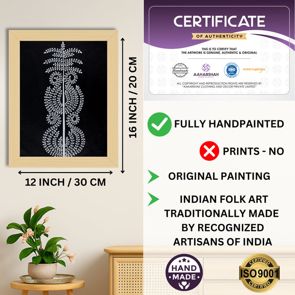 Framed artwork with dimensions, authenticity certificate and handmade iso certified-tree of life warli painting
