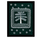 white tree of life design on a green background with handmade warli painting 
