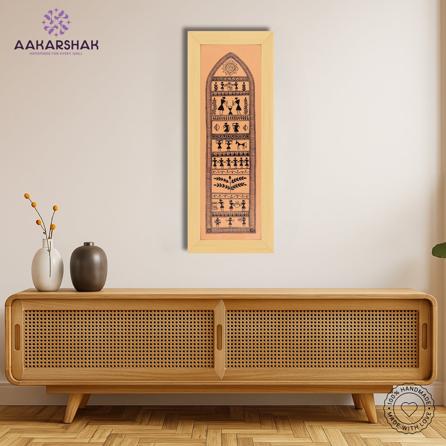 Framed artwork with dancing design -handmade dolly painting for home decor