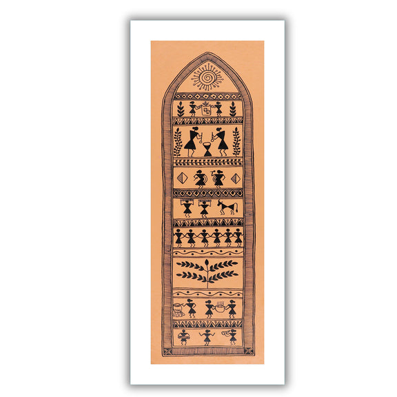 Framed artwork of a colorful village-with handmade warli painting 