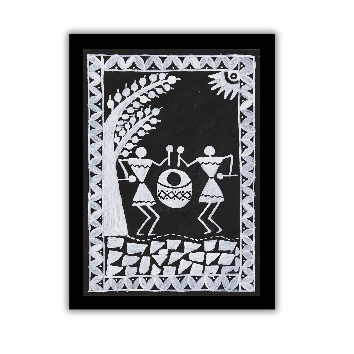 handmade warli painting village-in vibrant traditional folk art style
