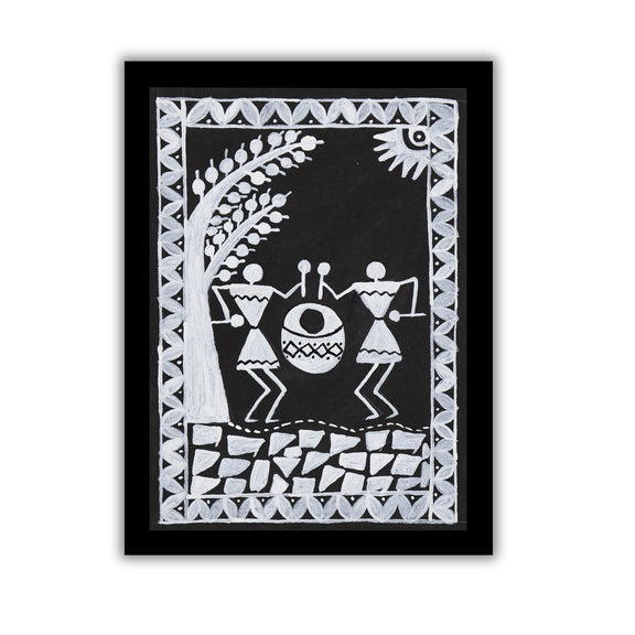 handmade warli painting village-in vibrant traditional folk art style
