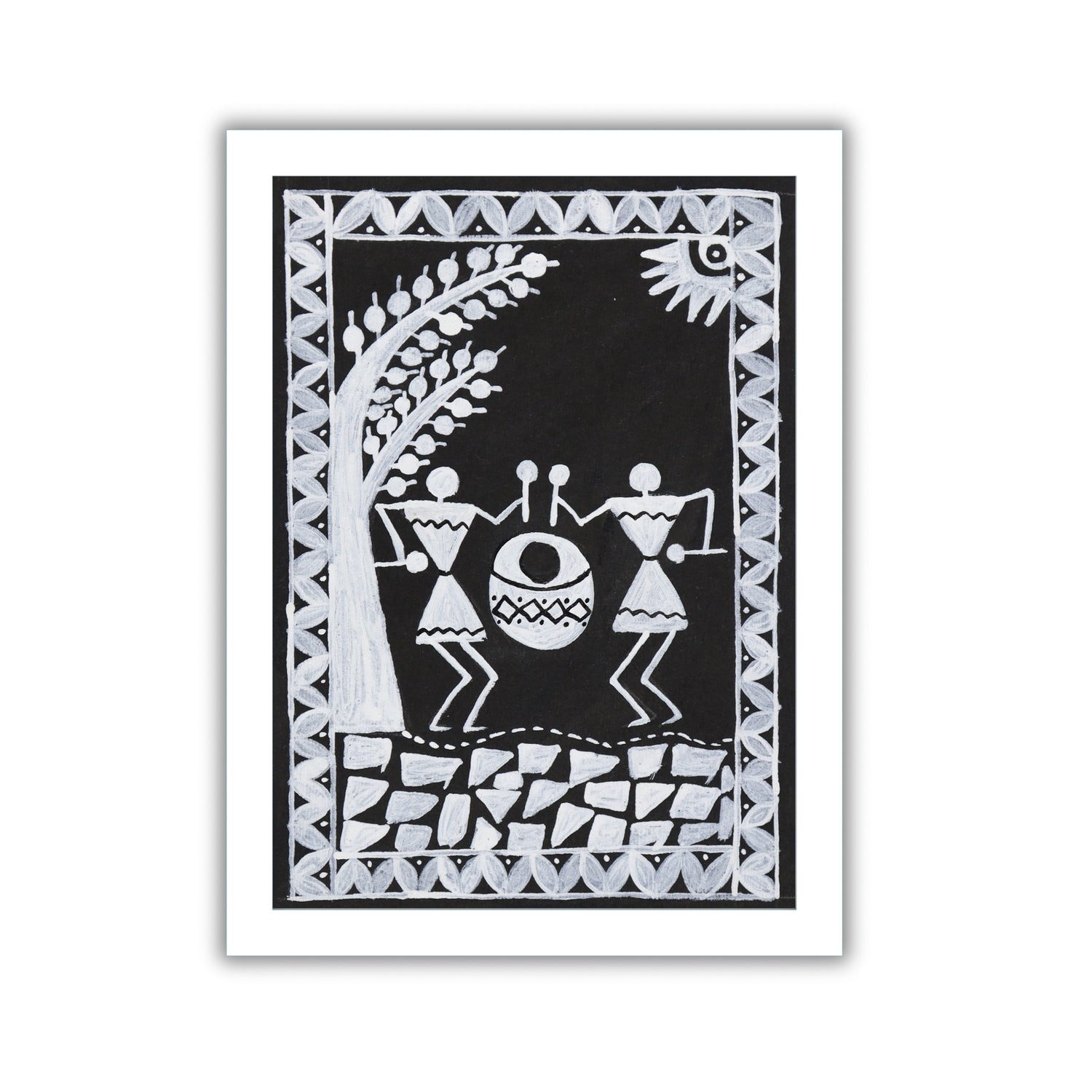 handmade warli painting village-in vibrant traditional folk art style
