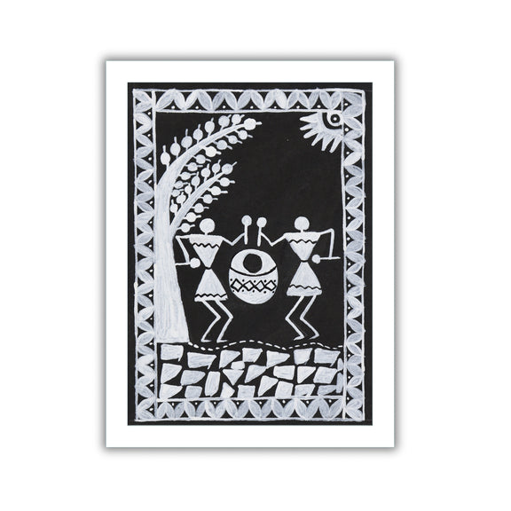 handmade warli painting village-in vibrant traditional folk art style
