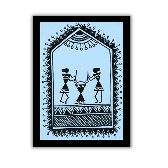handmade warli painting village-in vibrant traditional folk art style