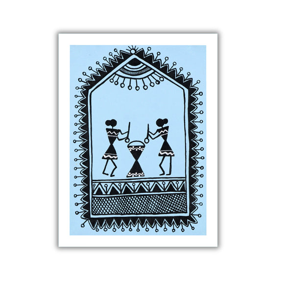 handmade warli painting village-in vibrant traditional folk art style