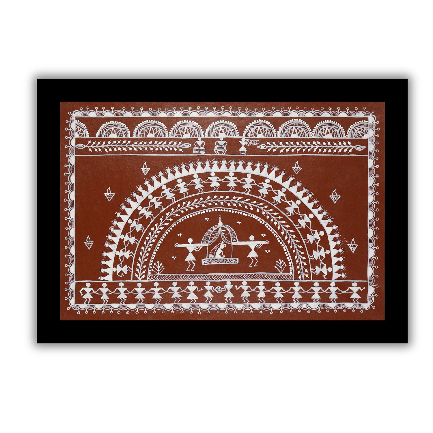 Handmade Warli Doli Painting 17x24 Inch Framed Tribal Art