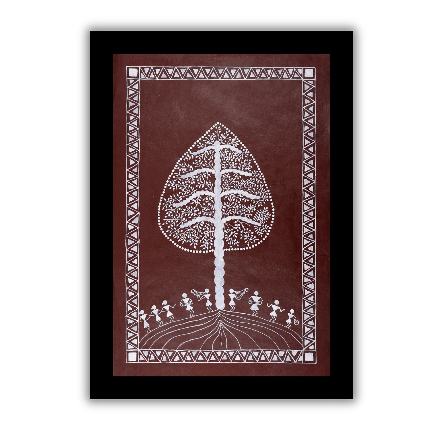 Handmade Warli Tree Painting 17x24 Inch Framed Tribal Art