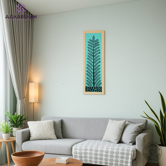 Framed Warli artwork with tribal figures and daily life scenes – rustic wall decor

